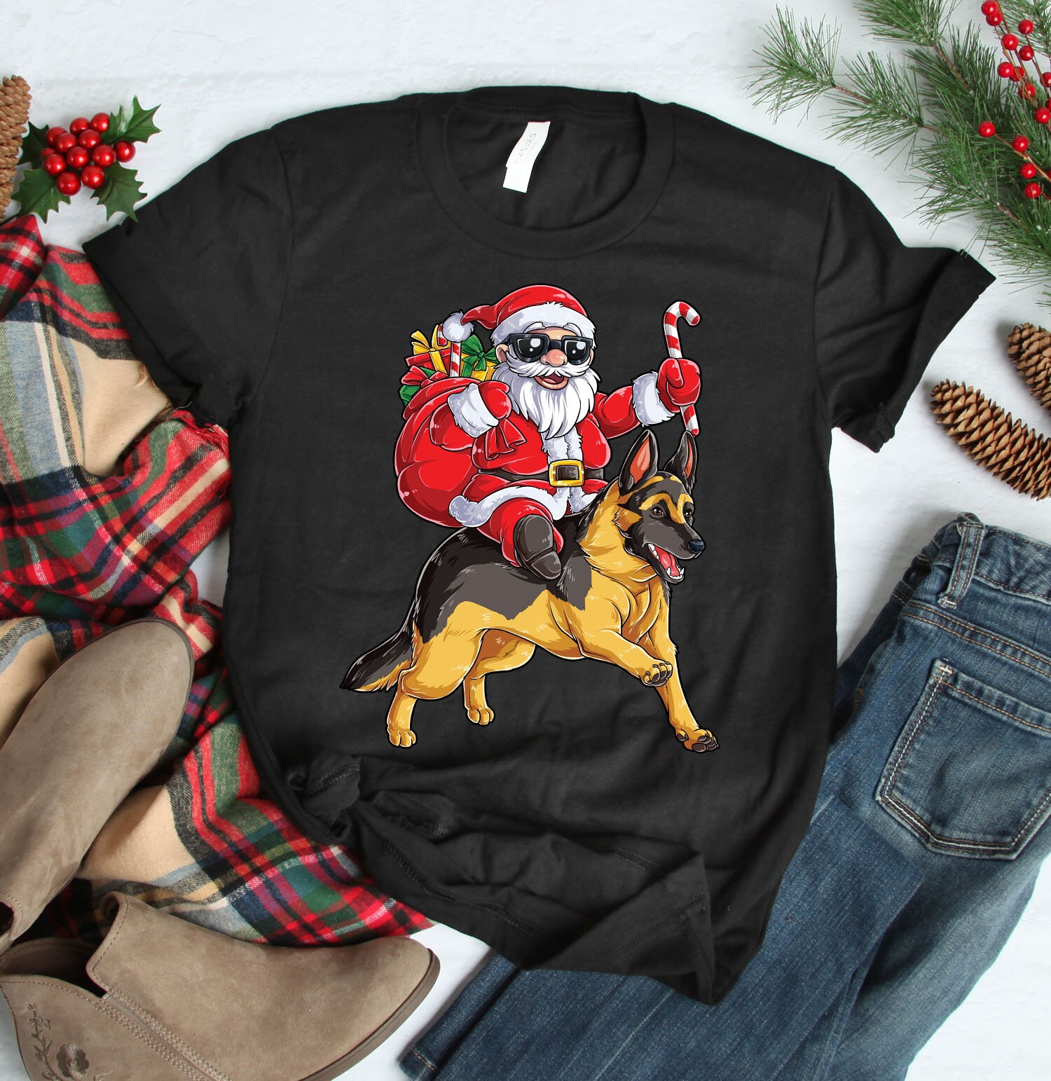 Santa Riding German Shepherd Christmas Shirt