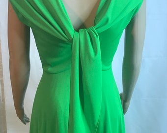 House of Bianchi Boston NY green scarf back dress zip back retro vintage gown