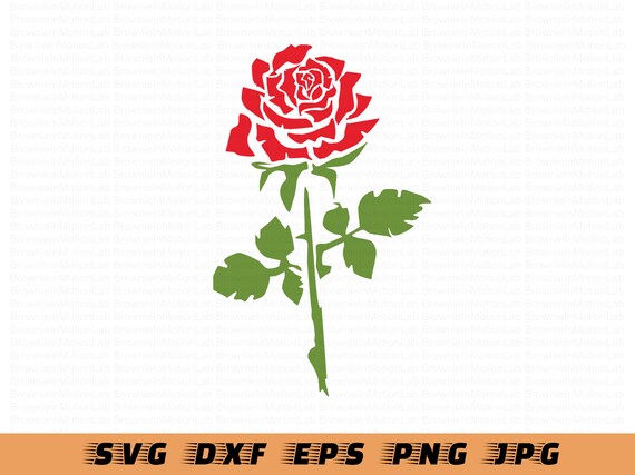 Download Rose Svg Dxf Red Rose Green Stem With Leaves Svg Rose Etsy