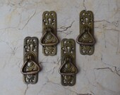 Vtg Victorian Brass Door Drawer handle drop Gate pull Handle w Key Hole 4pcs lot