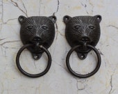 Vintage Cast Iron Panda Bear Door Gate Handle Pull Knobs Knocker Primitive 2 Pic