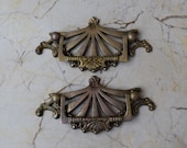 Vtg Victorian Cast Brass Door handle Knocker Floral drop Gate pull Handle 2 pcs