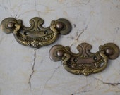 Vtg Victorian Cast Brass Door Cabinet handle Floral drop Gate pull Handle 2pcs