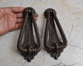 Vintage Cast Iron Victorian Door Gate Pull Knobs Knocker Handle Ring 2 pcs