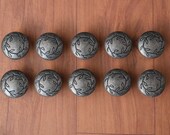 Vintage Old cast iron floral drawer door knob handles pull rustic 10 pcs