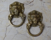 Vintage Lion Knocker Handle Victorian brass door gate Chest Ring Pull 2 pcs lot