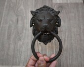 Vintage Victorian large Lion Head cast Iron door gate Chest Ring Pull Handle