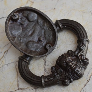 Vintage Cast Iron Victorian Face antique Door Knocker Handle Knob Pull Ring image 5