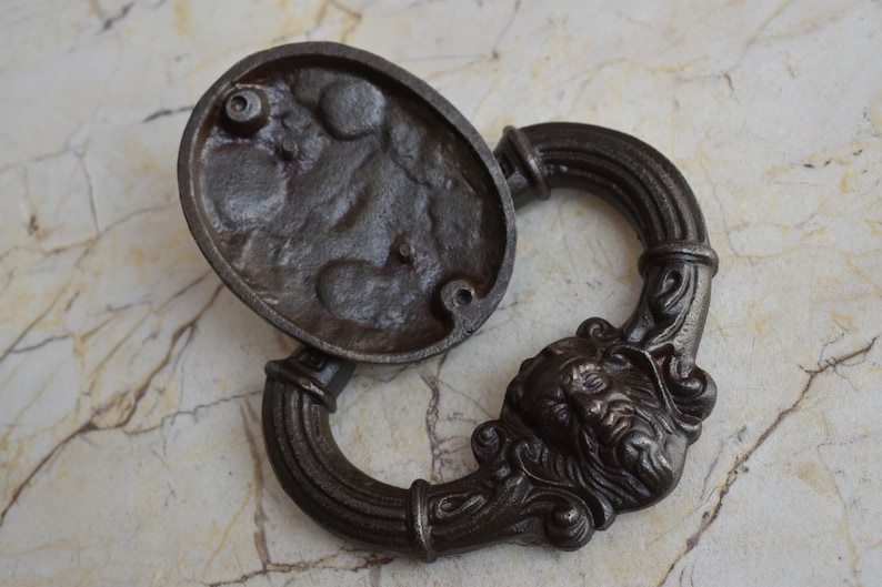 Vintage Cast Iron Victorian Face antique Door Knocker Handle Knob Pull Ring image 5