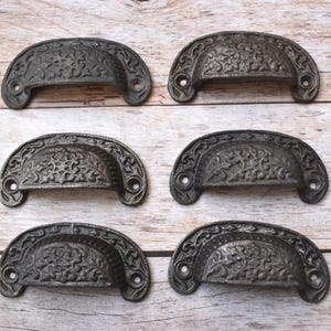 Tiradores y pomos de hierro fundido estilo vintage para cajones y puertas de armarios, 6 piezas.