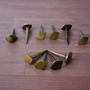 Iron Brass Polish Furniture Nails vintage hand forged Nails blacksmith 10 Pcs