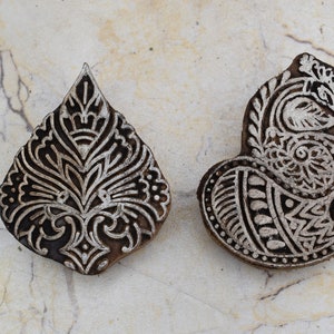 2pcs Vintage Wood Printing Block Pottery Stamp Hand Carved Stamp Block Print Stamp Textile Stamp Flower Design stamp Craft fabric block