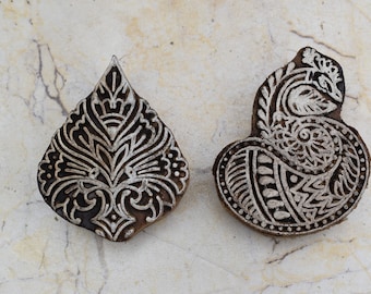 2pcs Vintage Wood Printing Block Pottery Stamp Hand Carved Stamp Block Print Stamp Textile Stamp Flower Design stamp Craft fabric block