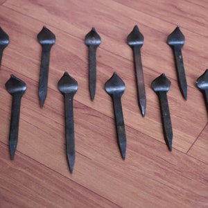 vintage blacksmith hand forged iron spikes hammered iron steel metal nails 10 pc