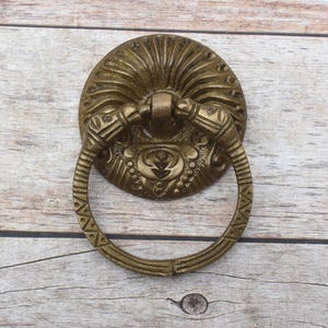 Vintage Victorian brass door gate Cabinet Ring Pull Drop Knocker Handle Rustic