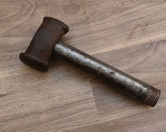 vtg iron carpentry woodworking hammer steel pipe Handle hammer tool farm decor