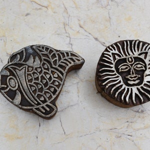 2pcs Vintage Wood Printing Block Pottery Stamp Hand Carved Stamp Block Print Textile Fabric Printing Block Stamp Flower Design stamp Craft
