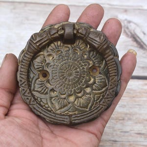 Vintage Victorian brass door gate Cabinet Ring Pull Drop Knocker Handle Rustic