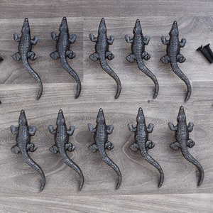 Vintage Alligator Crocodile Shape cast iron drawer door knobs handles pull 10pc