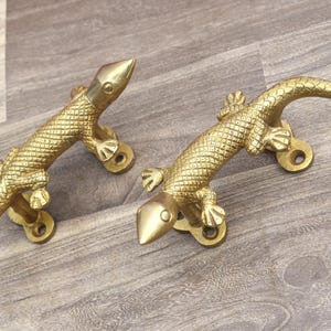 Vintage Brass Door Handle Lizard Heavy Gate Pull Drop Original Handle 2 Pcs