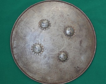 Vintage Mughal Islamic iron kufic Shield Dhal King Logo Decor No Khula Khud 15&quot;