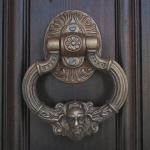 Vintage Cast Iron Victorian Face antique Golden Painted Door Knocker Handle Knob Pull Ring