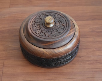 Handmade Vintage Wooden Serving Chapati Box Breakfast Kitchen Box Hand carved