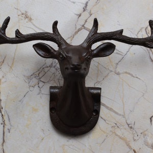 Vintage deer head cast iron coat hook hat clothes library house towel hanger