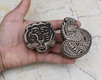2 stks Vintage Hout Drukblok Aardewerk Stempel Hand Gesneden Stempel Blok Print Textiel Stof Drukblok Stempel Bloem Ontwerp stempel Craft