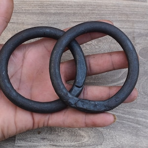 Vintage horse iron tie hitching post ring hand forged barn 2 pcs