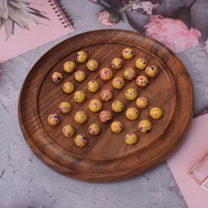 Solitaire Wooden Board Game Authentic Wooden Solitaire Board Game Set with 33 Glass Marbles Chess Puzzle Peg Gift for Students Adults
