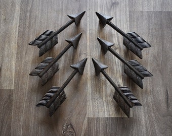 Iron arrow door knobs Vintage Old cast cabinet drawer handles pull rustic 6 pcs