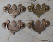 Vtg Victorian Cast Brass Door Cabinet handle Floral drop Gate pull Handle 4pcs