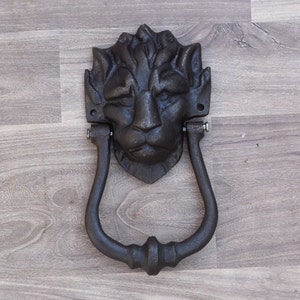 Vintage en fonte Lion visage porte heurtoir poitrine anneau tirer poignée tombante décor