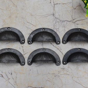 Victorian Cast Iron Cup Pull Handle Rustic Cabinet Kitchen Drawer Handle 6 Pcs