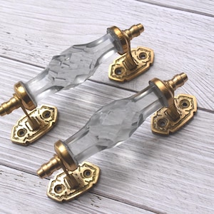 Tirador de puerta de cocina de latón y cristal transparente estilo vintage de 6 pulgadas (2 piezas)