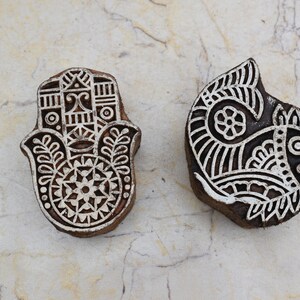 2pcs Vintage Wood Printing Block Pottery Stamp Hand Carved Stamp Block Print Textile Fabric Printing Block Stamp Flower Design stamp Craft