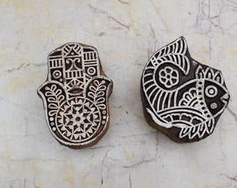 2 stks Vintage Hout Drukblok Aardewerk Stempel Hand Gesneden Stempel Blok Print Textiel Stof Drukblok Stempel Bloem Ontwerp stempel Craft