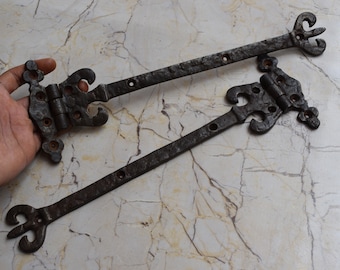 Vintage iron handmade french gate door Furniture hinges pair barn rusty 29.6 OZ