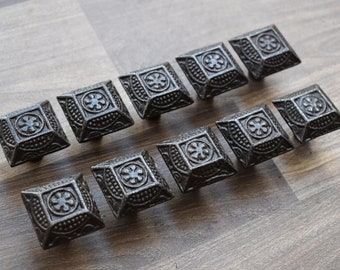 Vintage Victorian cast iron knobs cabinet drawer door handle pull rustic 10 pcs