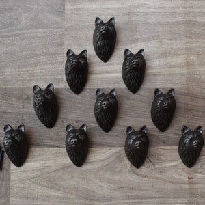 Vintage Old cast iron wolf face drawer door knob handles pull rustic 10 pcs