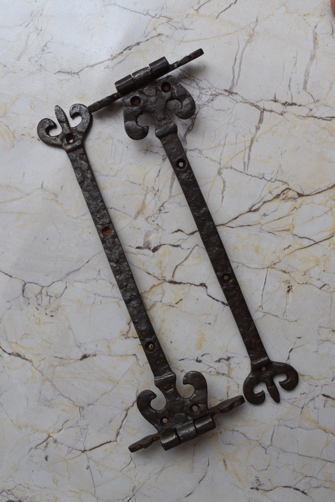 Vintage Iron Handmade French Gate Door Furniture Hinges Pair Etsy
