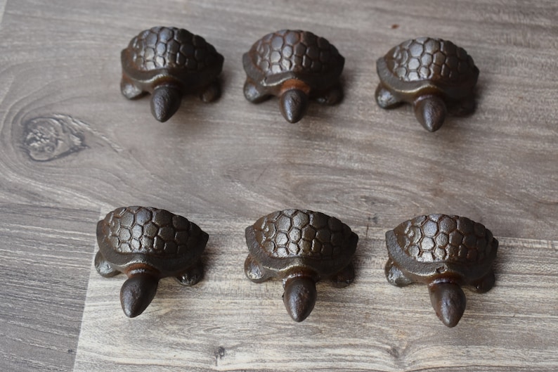 Iron door knobs cast cabinet Tortoise drawer handles pull rustic hardwa 6pcs