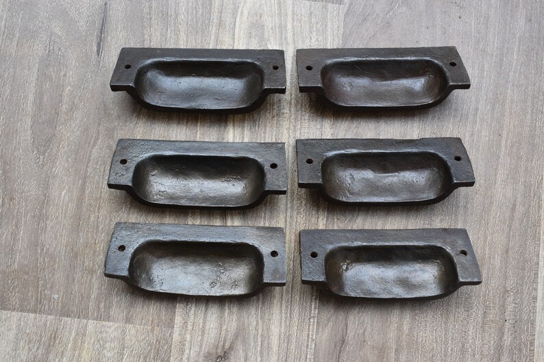 Victorian cast iron Cup cabinet drawer door knobs handles pull rustic 6 pcs