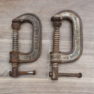 2PCS Vintage Used Cast Iron C Clamp Woodworking Carpentry Clamp Vise Tools Table Vice