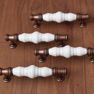 Vintage Cast Iron n Ceramic Grip Puller Cabinet Victorian Door Handle 4pcs