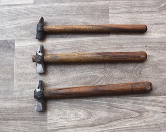 Martillo de herrero con mango de madera para carpintería de hierro vintage, 3 piezas