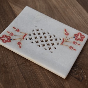 White marble inlay rectangle pierced soap holder tray kitchen bathroom gifts dec