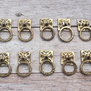Victorian Style Brass Door Cabinet Latch Floral Ring pull drop Knobs latch 10pc