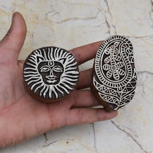 2pcs Vintage Wood Printing Block Pottery Stamp Hand Carved Stamp Block Print Textile Fabric Printing Block Stamp Flower Design stamp Craft